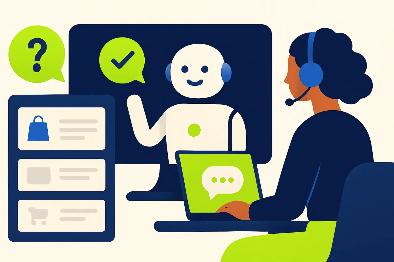 Klantenserviceteam werkt samen achter laptops aan een gedeelde balie