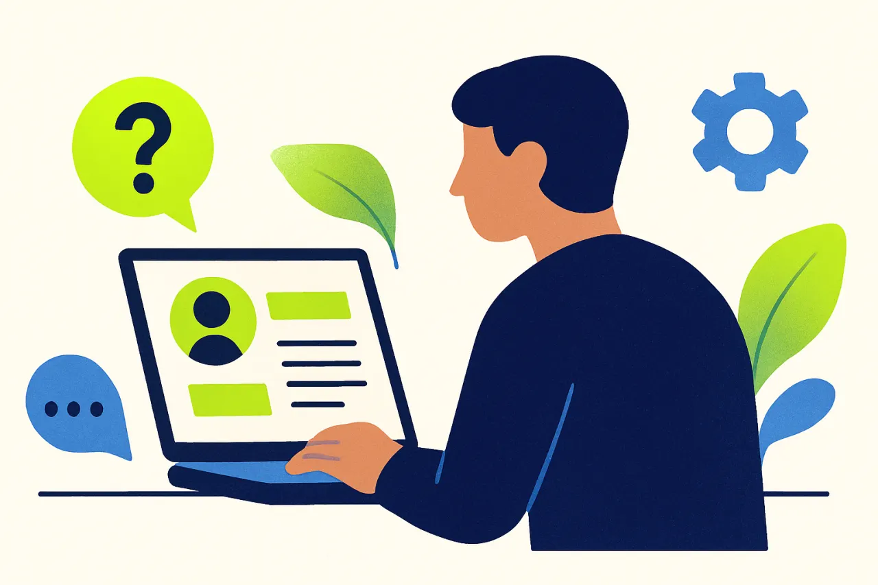 Medewerker zoekt informatie op een laptop